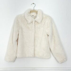 Epic Threads Kids Cream Fuzzy Faux Fur Jacket Button Front Collar Long Sleeve‎